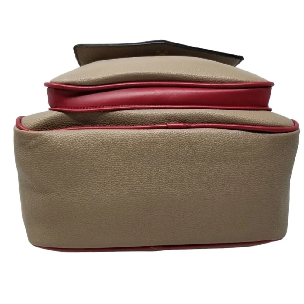 Queen Bee Taupe Red and Cream Large Pebbled Backpack Purse